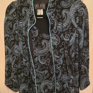 Alex Evenings Twin Set Teal and Black Glitter with Palazzo Pants